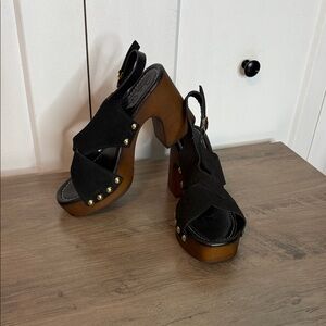 Carlo Pera | Black Brown Suede Platform Wooden clog sandal - US6.5 / EU 37